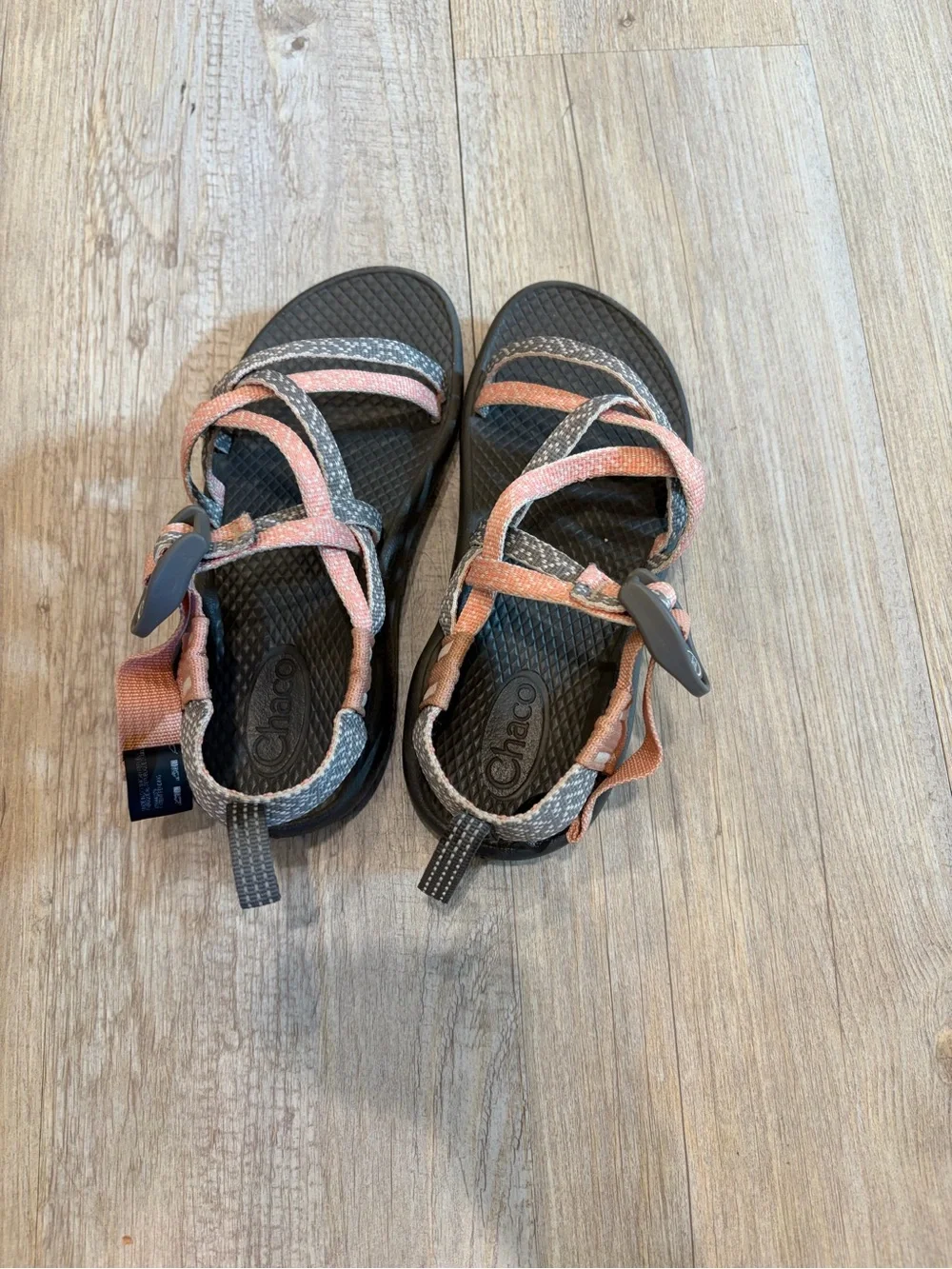 Chaco Kids Strappy Sandals in Coral and Gray